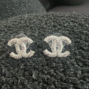 CHANEL Silver Logo Earrings